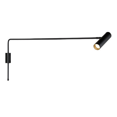 Aplique de aluminio negro 1 luz GU10 con mov de brazo y cabezal c/interruptor